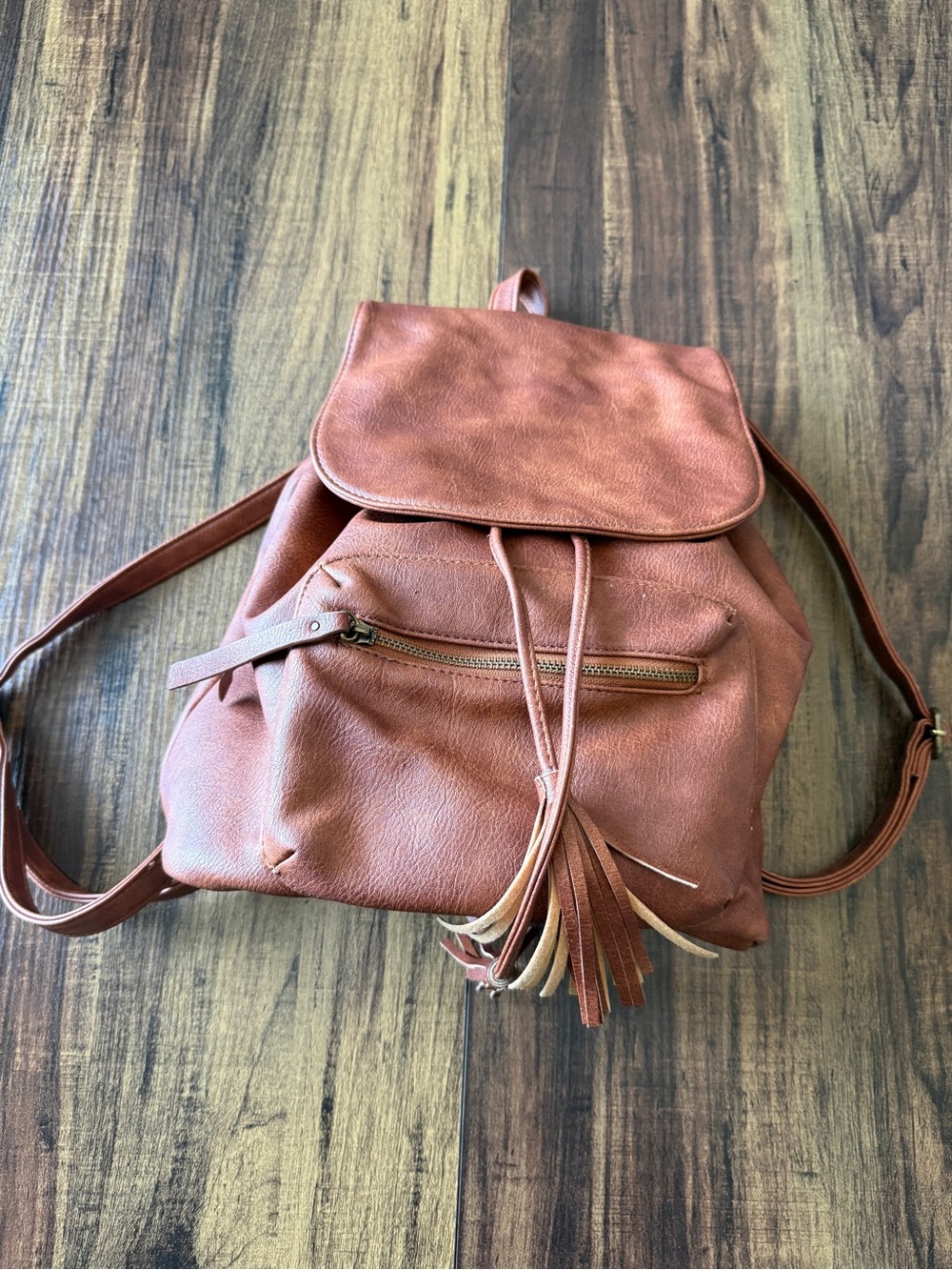 Women’s Brown Faux Leather Drawstring Backpack